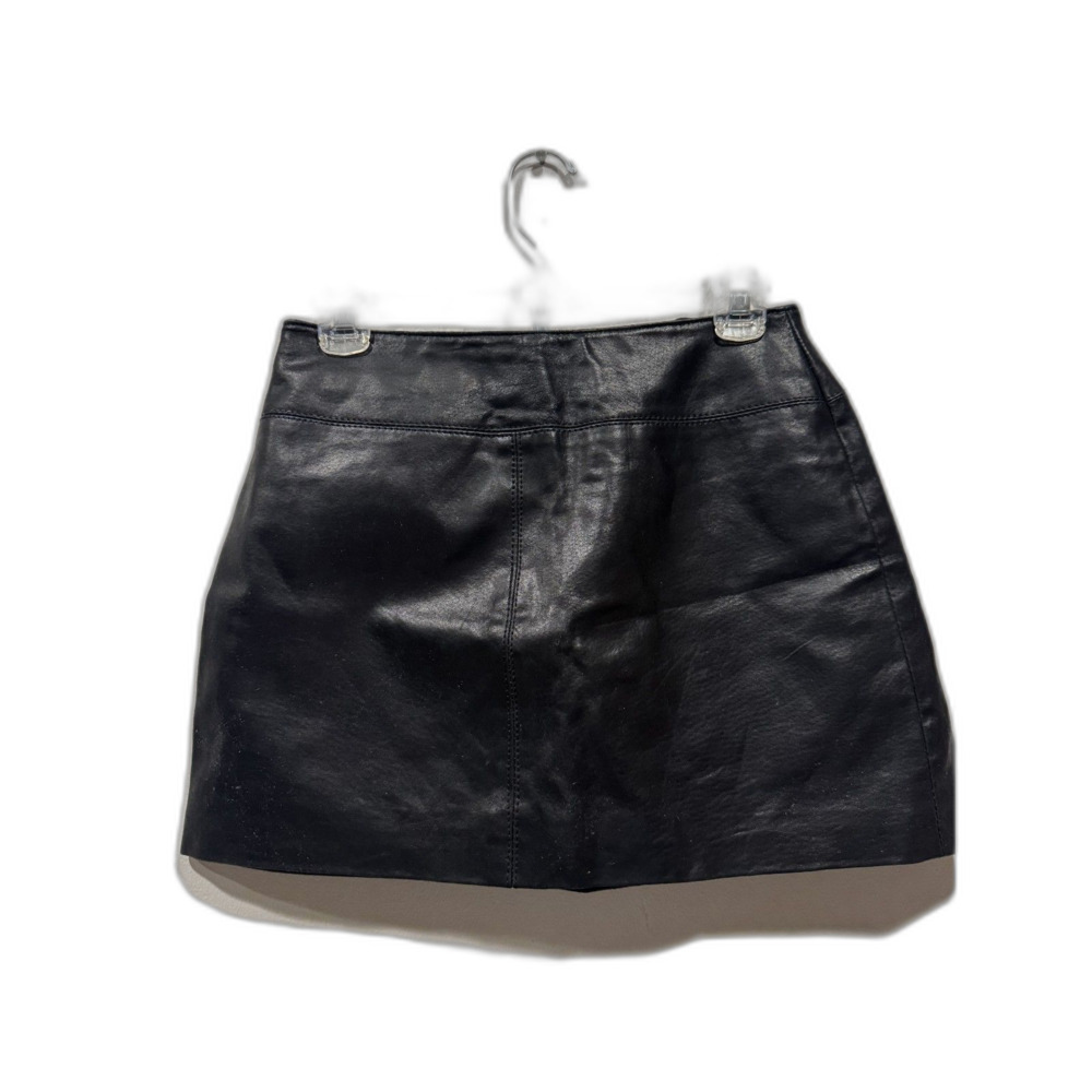 Vintage Leather Mini Skirt Black Structured A Line Grunge Y2K Womens EUR 34 XS